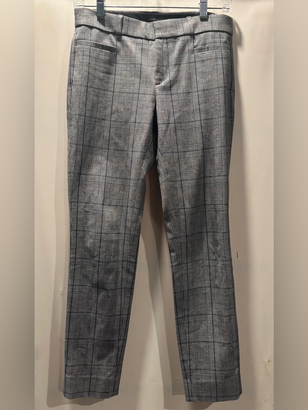 Banana Republic Gray Pink Plaid Jackson Fit Skinny Ankle Pants Sz 0